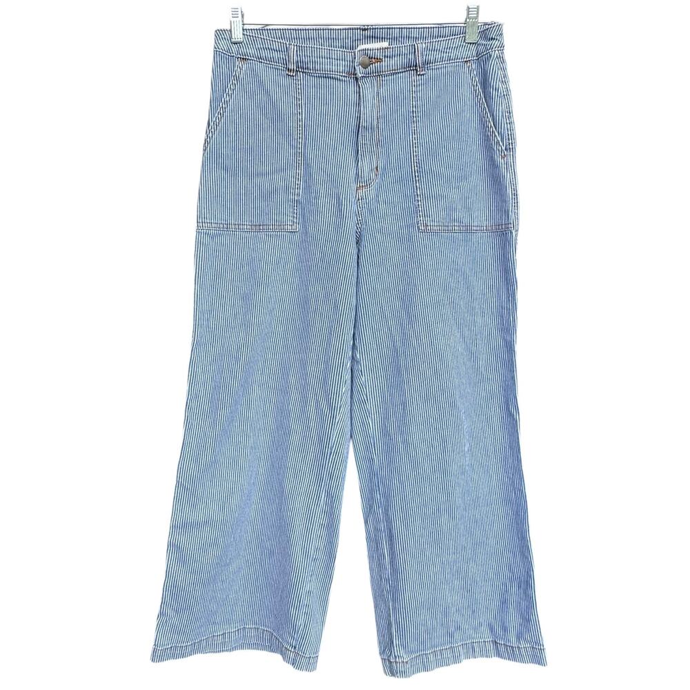 Universal Thread Striped Wide Leg Crop Jeans Blue Railroad Utility Size 12 - Picture 2 of 7